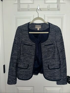 Banana Republic Women's Navy Tweed Open-Front Jacket - Classic Office Blazer